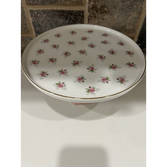 Cake Stand Grace's Teaware Porcelain Rose Flowers on Pink Pedestal Gold Trim - Picture 3 of 11